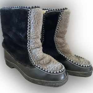 Vintage SNOWLAND Grey Black Faux Fur Boots